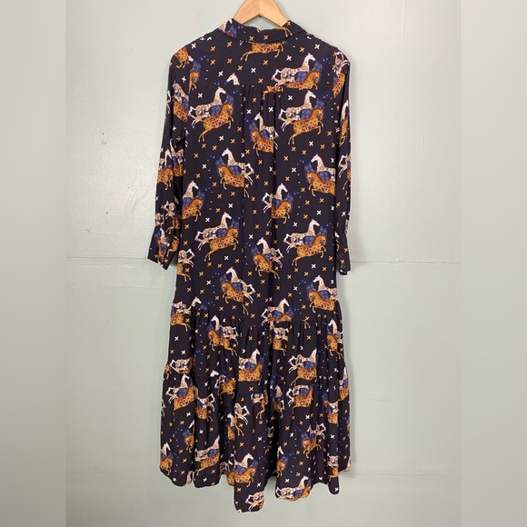 Anthropologie Horse Equestrian Animal Print Shirtdress Tiered XS Petite - Picture 8 of 10